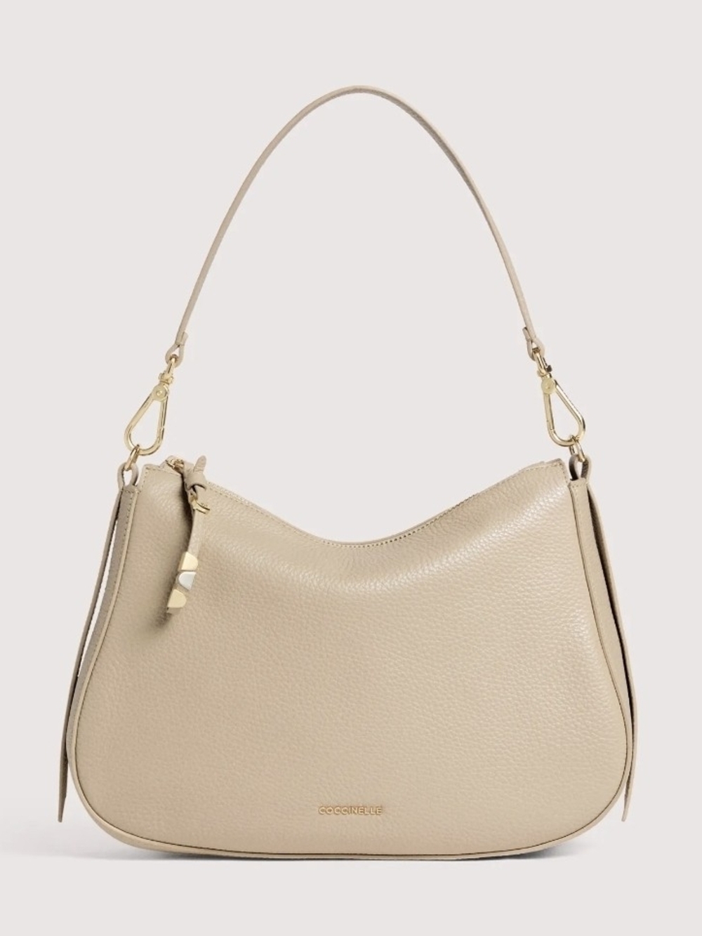 Beige Pebbled Leather Shoulder Bag - Elegant Everyday Tote